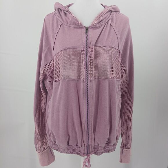 Mystree Tops - Mystree Zip Up Hoodie Hooded Sweater Jacket Womens L Mauve Mesh Panel Streetwear